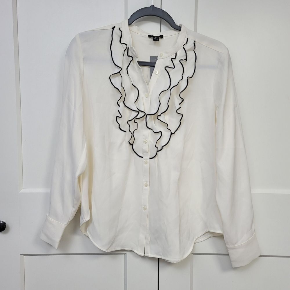 Ann Taylor frill button-down long sleeve blouse, MP - Picture 7 of 8